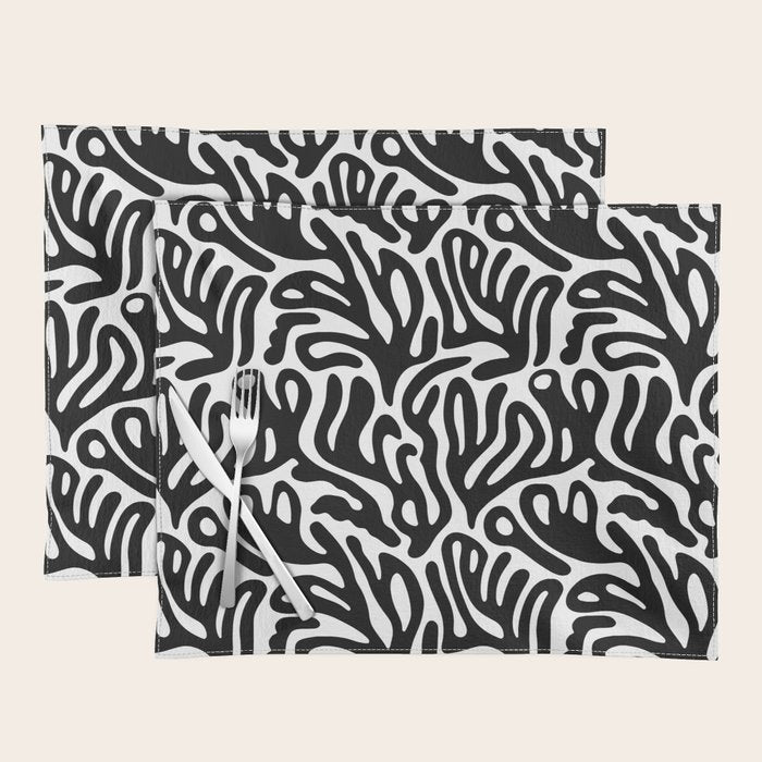 Matisse Style Organic Shapes Free Form Cut Outs Pattern Black On White Placemat Gallery Image 1