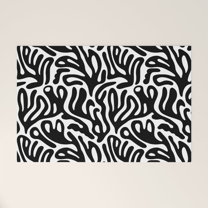 Matisse Style Organic Shapes Free Form Cut Outs Pattern Black On White Welcome Mat Gallery Image 1