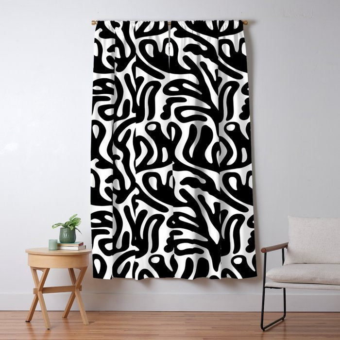 Matisse Style Organic Shapes Free Form Cut Outs Pattern Black On White Window Curtain Gallery Image 5