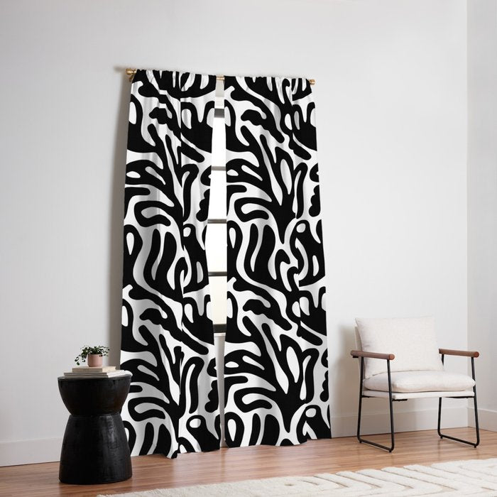 Matisse Style Organic Shapes Free Form Cut Outs Pattern Black On White Window Curtain Gallery Image 2