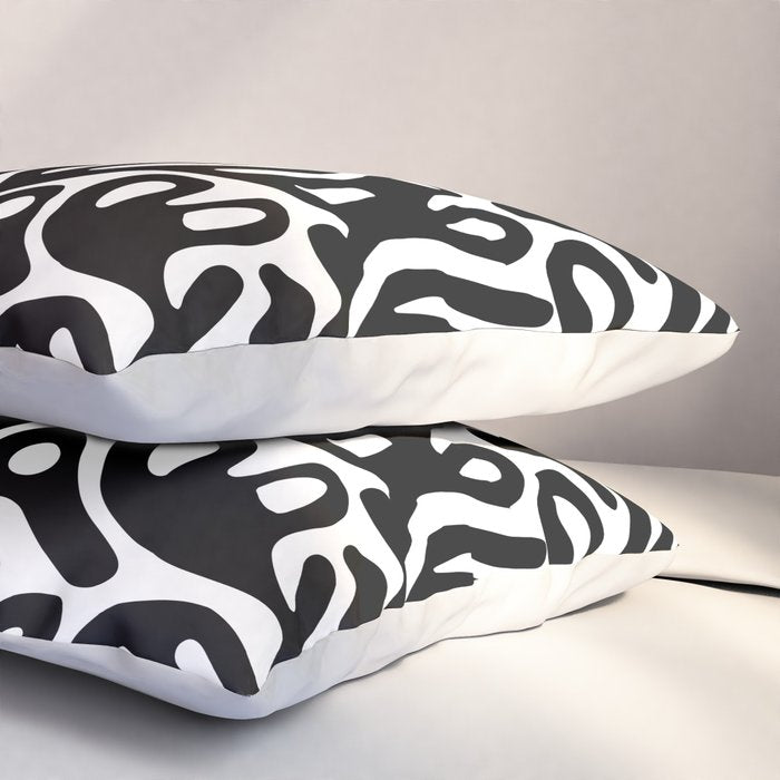 Matisse Style Organic Shapes Free Form Cut Outs Pattern Black On White Pillow Sham Gallery Image 3