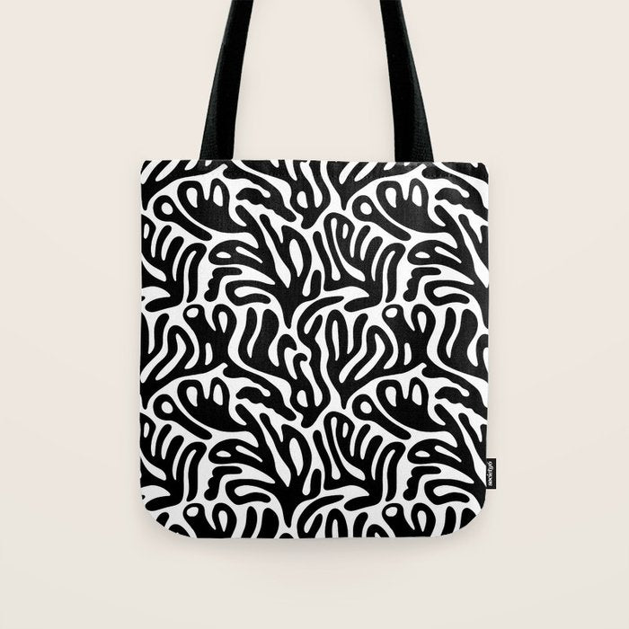 Matisse Style Organic Shapes Free Form Cut Outs Pattern Black On White Tote Bag Gallery Image 1