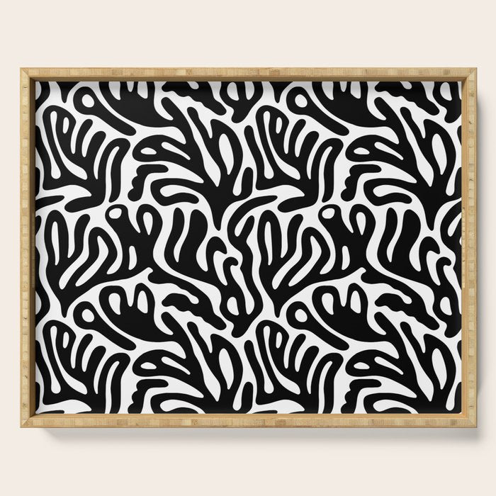 Matisse Style Organic Shapes Free Form Cut Outs Pattern Black On White Serving Tray Gallery Image 1