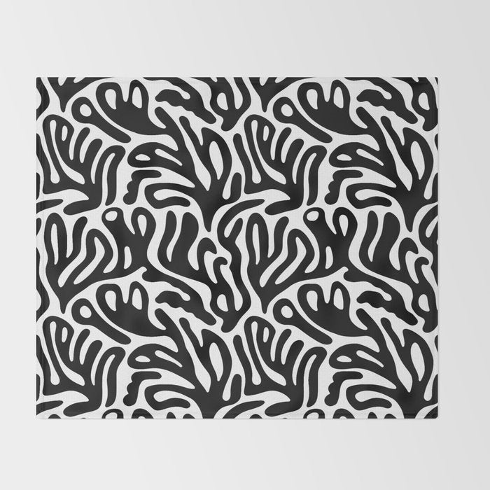 Matisse Style Organic Shapes Free Form Cut Outs Pattern Black On White Throw Blanket Gallery Image 2