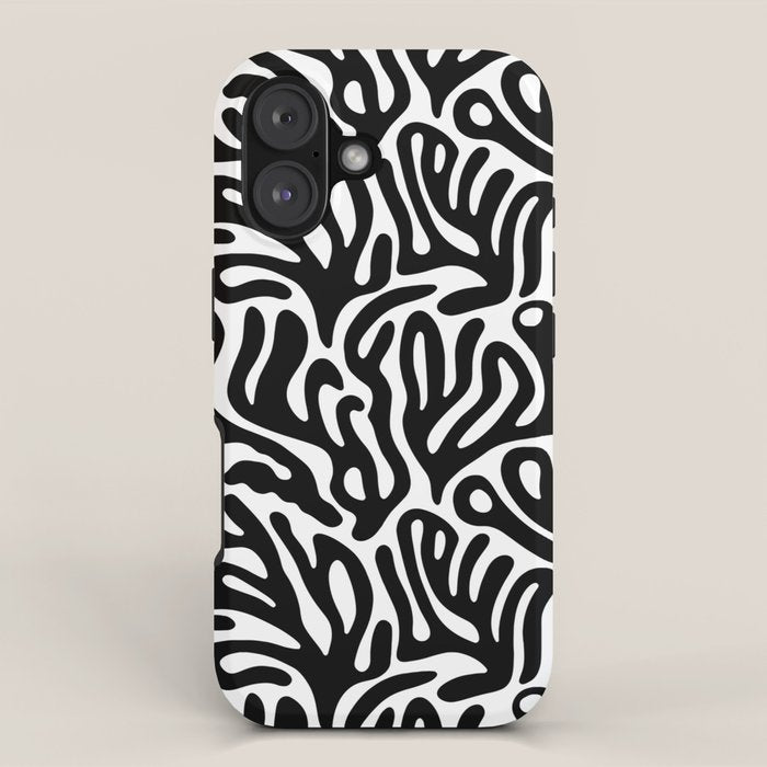 Matisse Style Organic Shapes Free Form Cut Outs Pattern Black On White iPhone Case Gallery Image 1