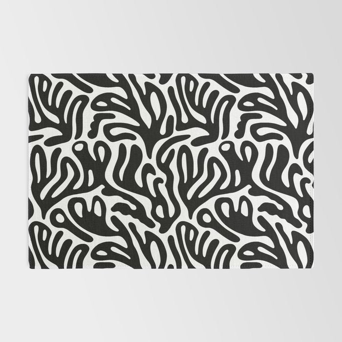 Matisse Style Organic Shapes Free Form Cut Outs Pattern Black On White Rug Gallery Image 2