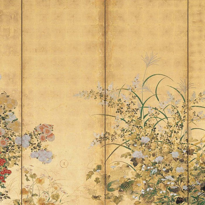 Japanese Edo Period Six-Panel Gold Leaf Screen - Spring and Autumn Flowers Coffee Mug Gallery Image 2