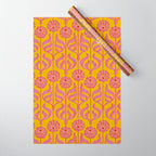 Art Deco Chic: Pink Flowers on Mustard Yellow Wrapping Paper Gallery Image 1