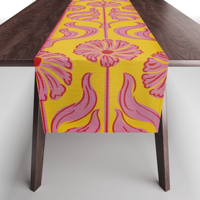 Art Deco Chic: Pink Flowers on Mustard Yellow Table Runner Gallery Image 1