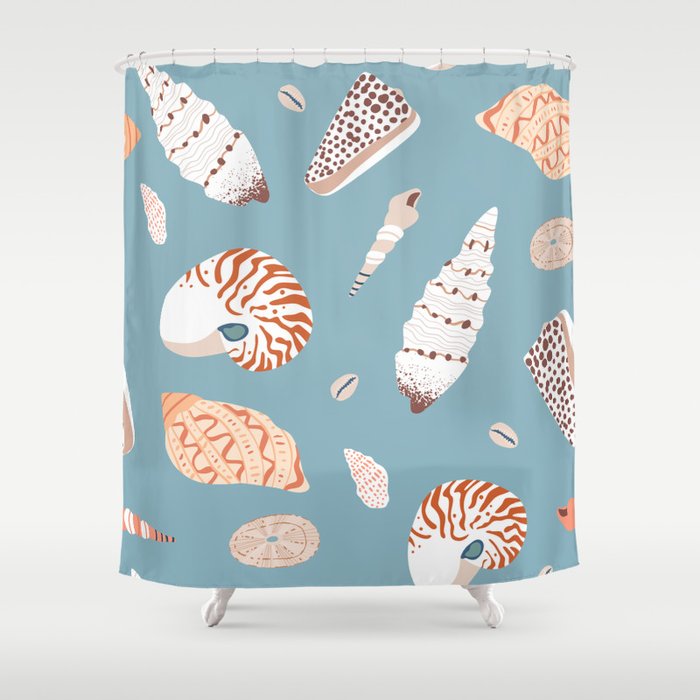 Vintage sea shell flat illustration pattern Shower Curtain Gallery Image 1