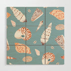 Vintage sea shell flat illustration pattern Wood Wall Art Gallery Image 1