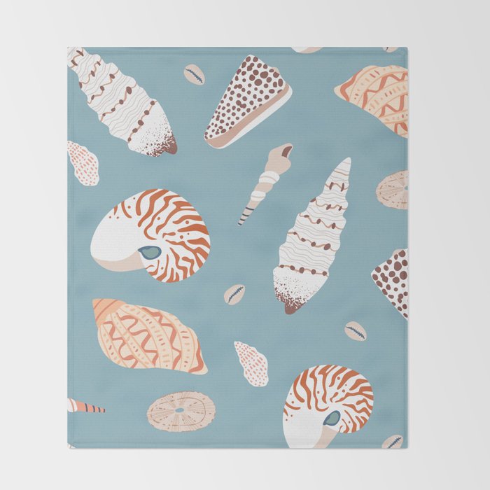 Vintage sea shell flat illustration pattern Throw Blanket Gallery Image 2