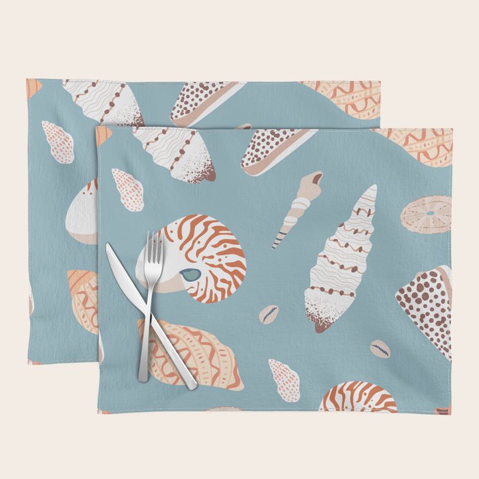 Vintage sea shell flat illustration pattern Placemat Gallery Image 1