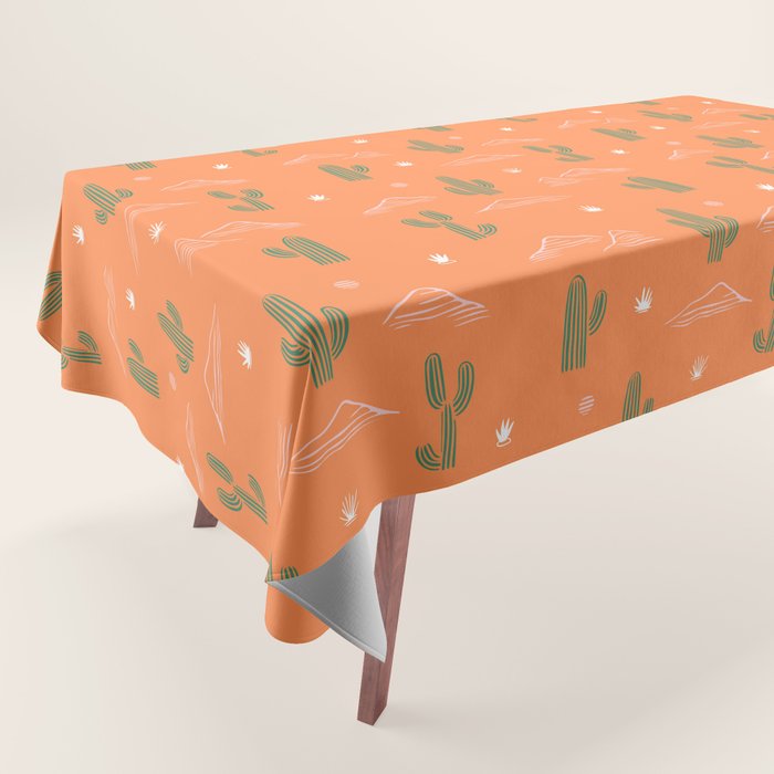 Retro cactus plant art pattern Tablecloth Gallery Image 1
