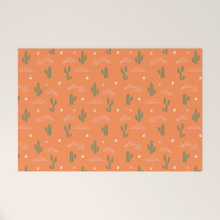 Retro cactus plant art pattern Welcome Mat Gallery Image 1