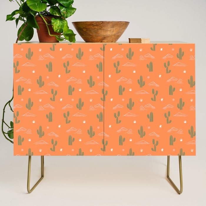 Retro cactus plant art pattern Credenza Gallery Image 1