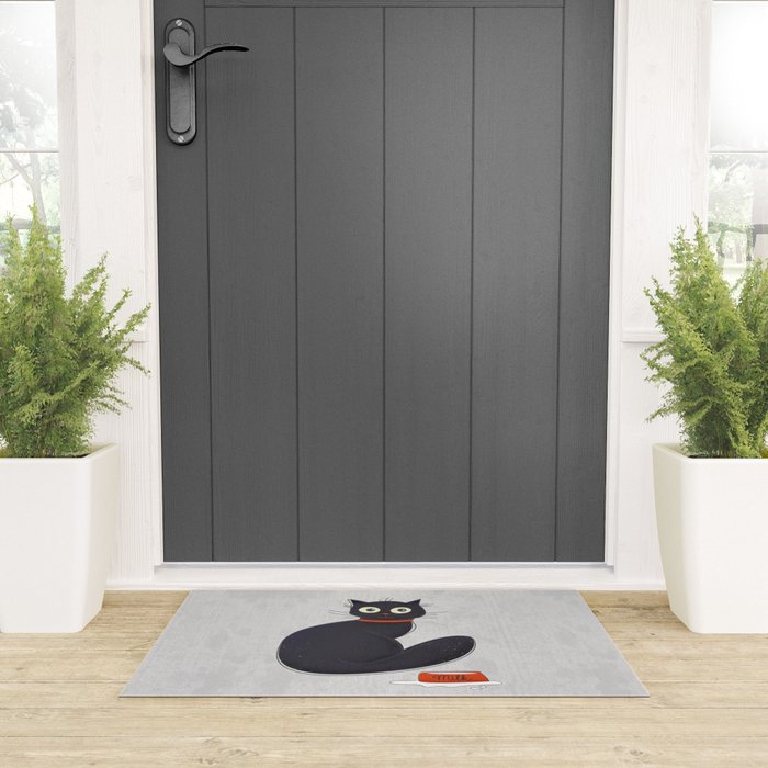 Black Silly Cat  Welcome Mat Gallery Image 3