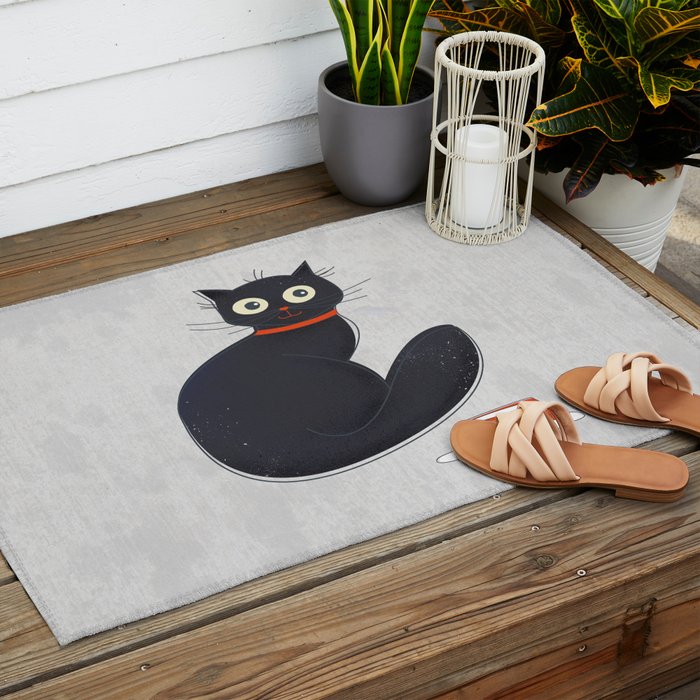 Black Silly Cat  Outdoor Rug Gallery Image 2