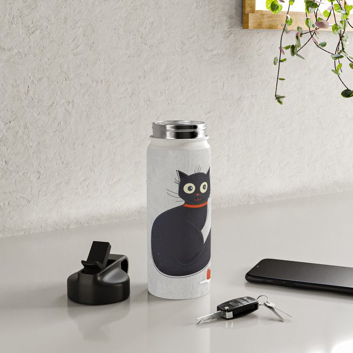 Black Silly Cat  Water Bottle Gallery Image 4