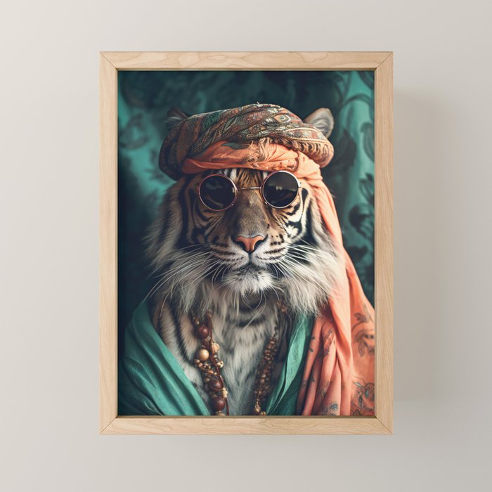 Namastig, Retro Portrait Tiger Prints Mini Art Print Gallery Image 1
