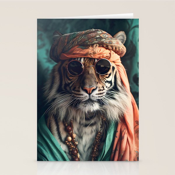 Namastig, Retro Portrait Tiger Prints Stationery Card Gallery Image 1