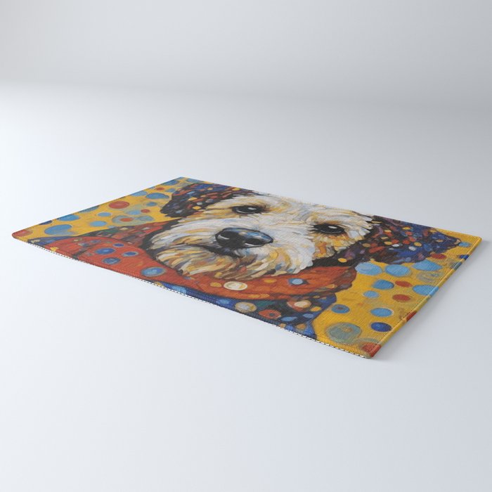 Gustav Klimt Style Dog with Colorful Scarf and Confetti Ears Rug Gallery Image 3