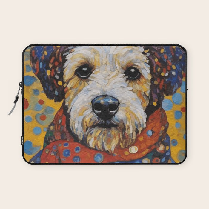 Gustav Klimt Style Dog with Colorful Scarf and Confetti Ears Laptop Sleeve Gallery Image 1