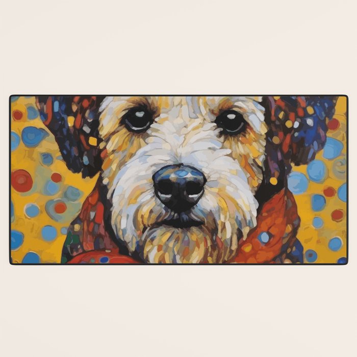 Gustav Klimt Style Dog with Colorful Scarf and Confetti Ears Desk Mat Gallery Image 3