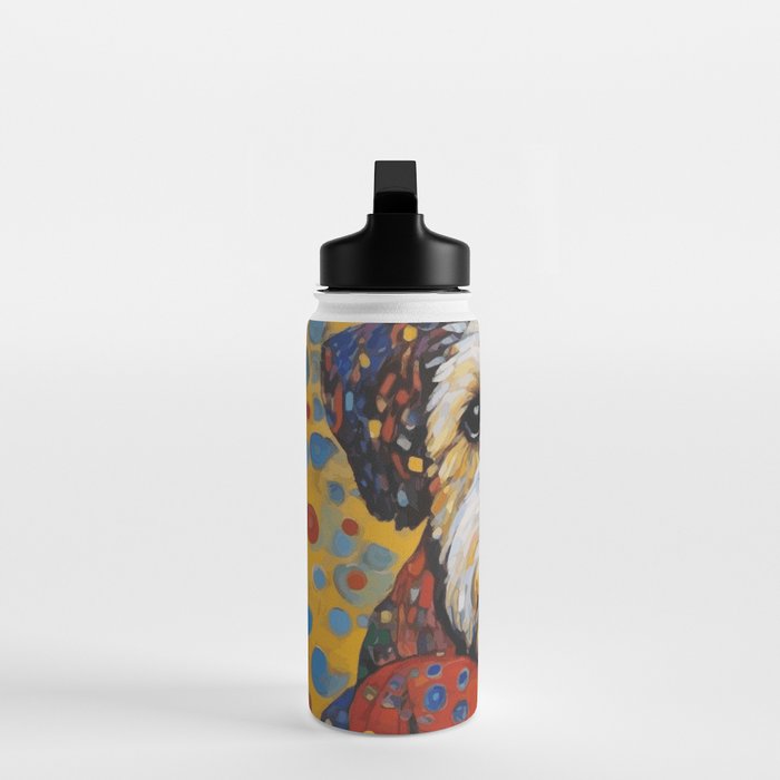 Gustav Klimt Style Dog with Colorful Scarf and Confetti Ears Water Bottle Gallery Image 3