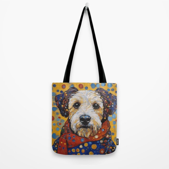 Gustav Klimt Style Dog with Colorful Scarf and Confetti Ears Tote Bag Gallery Image 2