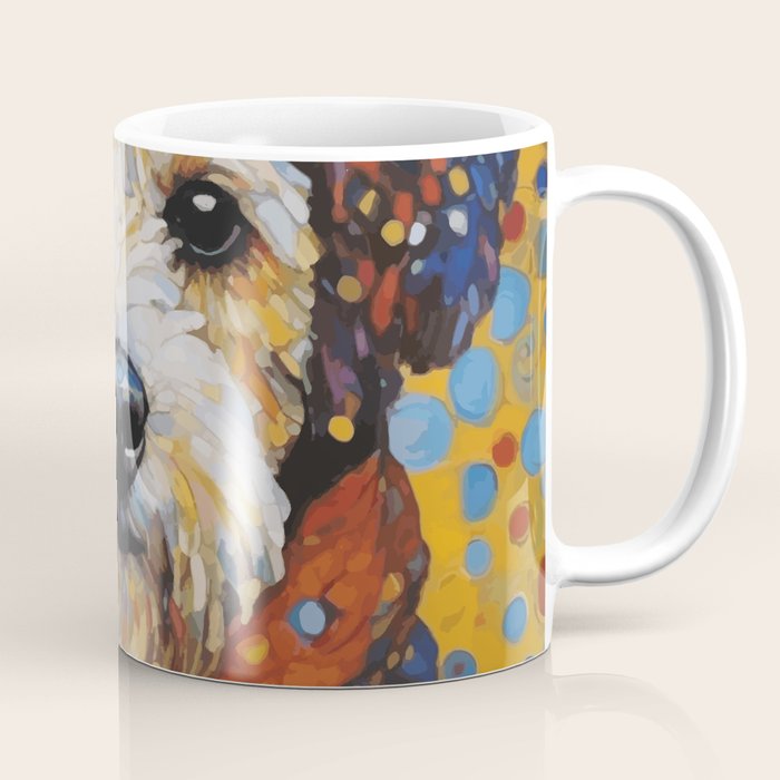 Gustav Klimt Style Dog with Colorful Scarf and Confetti Ears Coffee Mug Gallery Image 1
