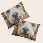 Gustav Klimt Style Dog with Colorful Scarf and Confetti Ears Pillow Sham Gallery Image 3
