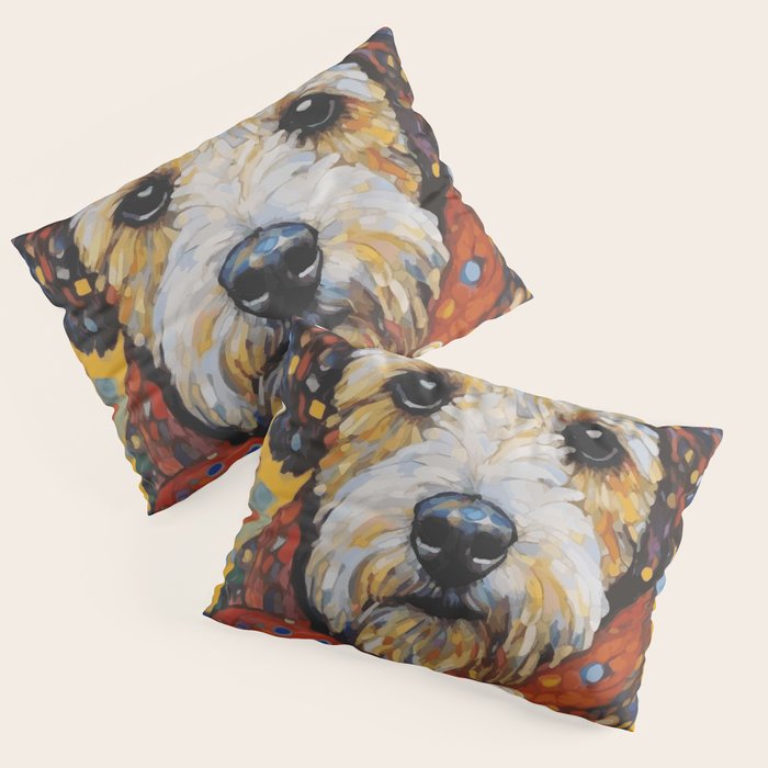 Gustav Klimt Style Dog with Colorful Scarf and Confetti Ears Pillow Sham Gallery Image 3