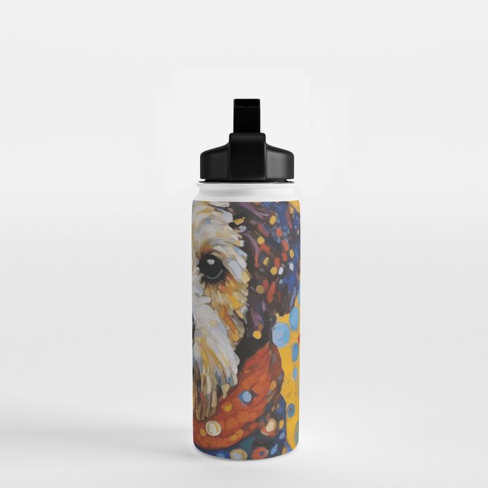 Gustav Klimt Style Dog with Colorful Scarf and Confetti Ears Water Bottle Gallery Image 2