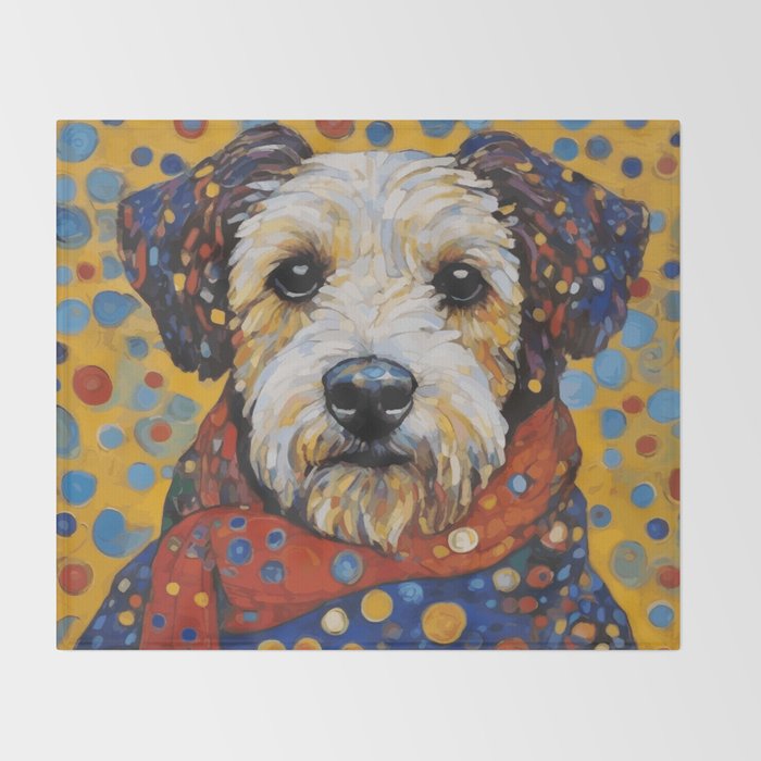 Gustav Klimt Style Dog with Colorful Scarf and Confetti Ears Throw Blanket Gallery Image 2
