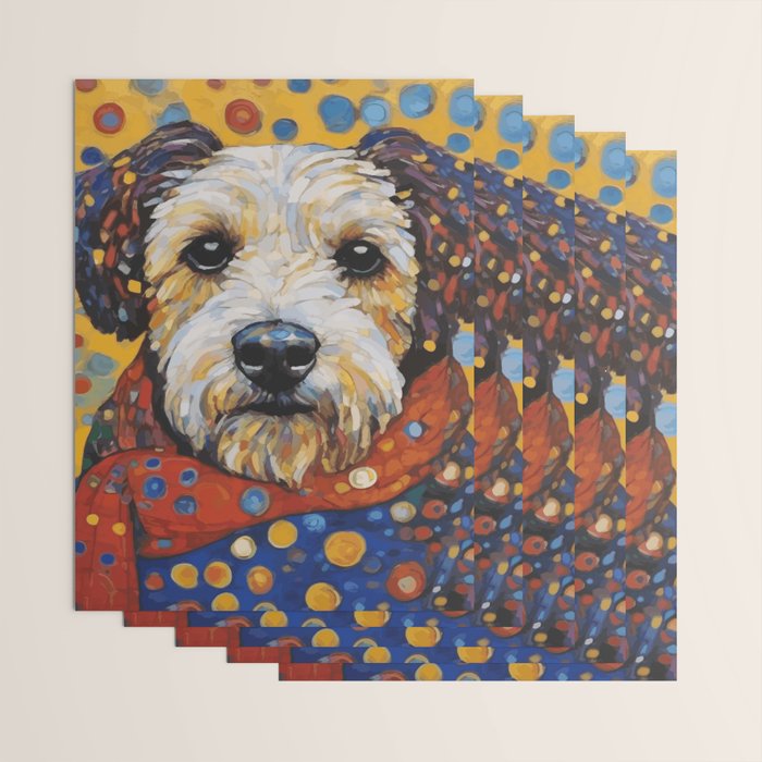 Gustav Klimt Style Dog with Colorful Scarf and Confetti Ears Wrapping Paper Gallery Image 3
