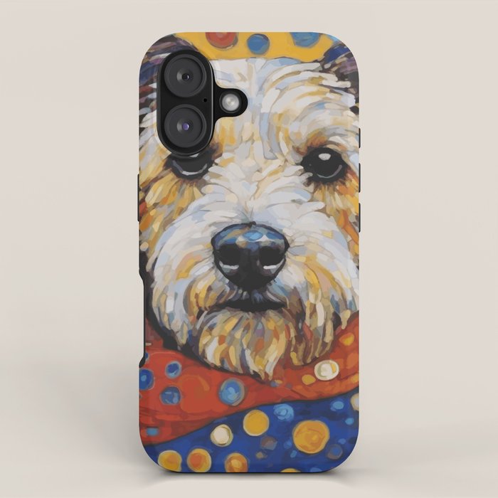 Gustav Klimt Style Dog with Colorful Scarf and Confetti Ears iPhone Case Gallery Image 1