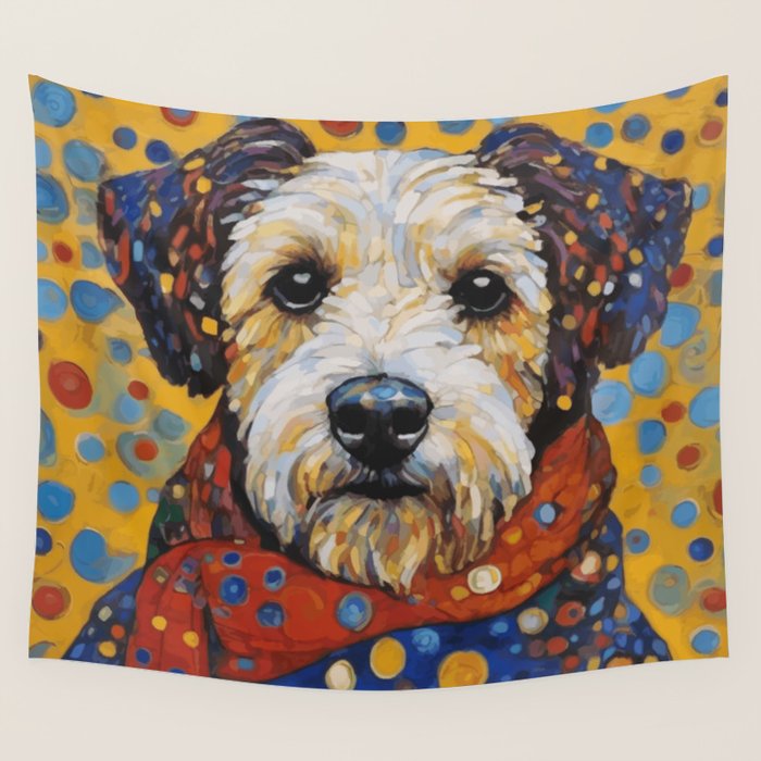 Gustav Klimt Style Dog with Colorful Scarf and Confetti Ears Wall Tapestry Gallery Image 4