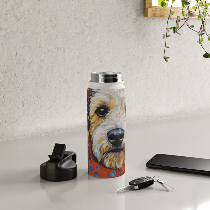 Gustav Klimt Style Dog with Colorful Scarf and Confetti Ears Water Bottle Gallery Image 4