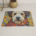 Gustav Klimt Style Dog with Colorful Scarf and Confetti Ears Rug Gallery Image 1