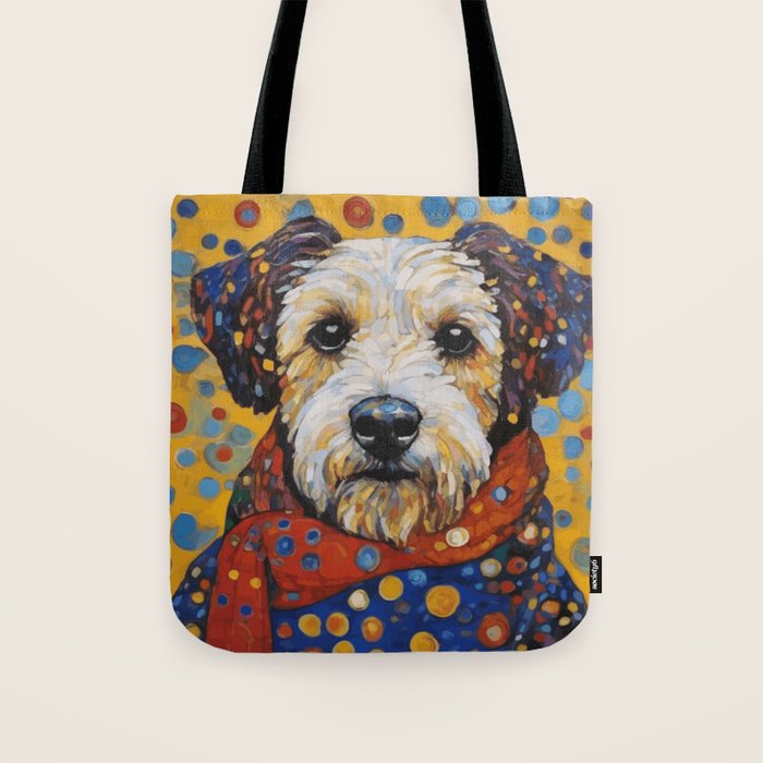 Gustav Klimt Style Dog with Colorful Scarf and Confetti Ears Tote Bag Gallery Image 1