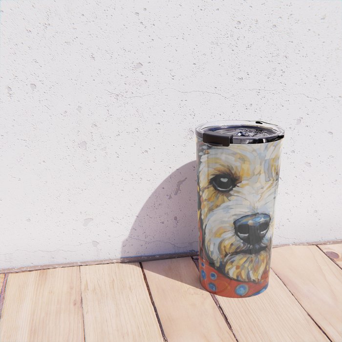 Gustav Klimt Style Dog with Colorful Scarf and Confetti Ears Travel Mug Gallery Image 4
