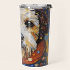 Gustav Klimt Style Dog with Colorful Scarf and Confetti Ears Travel Mug Gallery Image 2