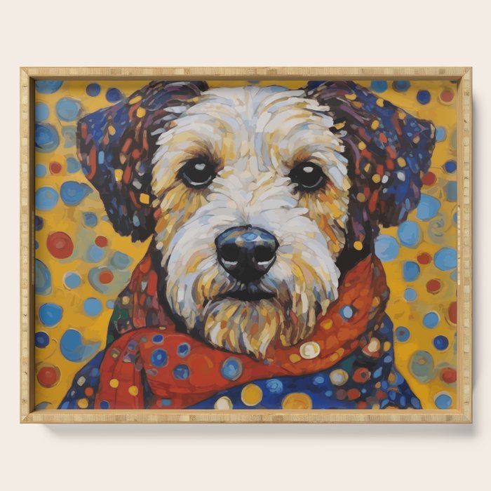 Gustav Klimt Style Dog with Colorful Scarf and Confetti Ears Serving Tray Gallery Image 1