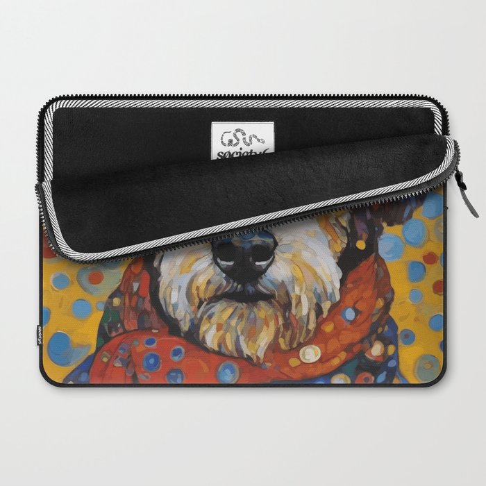 Gustav Klimt Style Dog with Colorful Scarf and Confetti Ears Laptop Sleeve Gallery Image 2