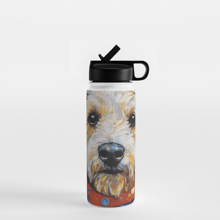 Gustav Klimt Style Dog with Colorful Scarf and Confetti Ears Water Bottle Gallery Image 1