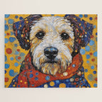 Gustav Klimt Style Dog with Colorful Scarf and Confetti Ears Jigsaw Puzzle Gallery Image 1