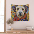 Gustav Klimt Style Dog with Colorful Scarf and Confetti Ears Wall Tapestry Gallery Image 2