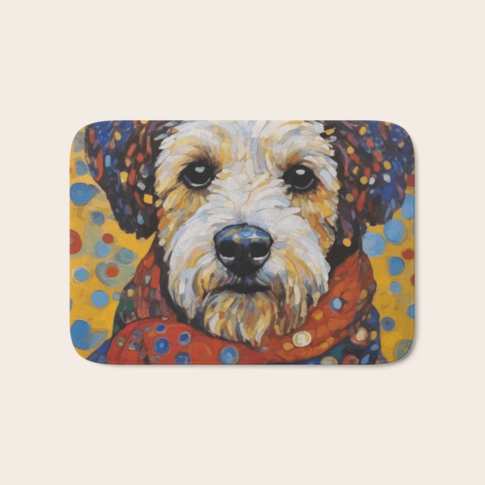 Gustav Klimt Style Dog with Colorful Scarf and Confetti Ears Bath Mat Gallery Image 1