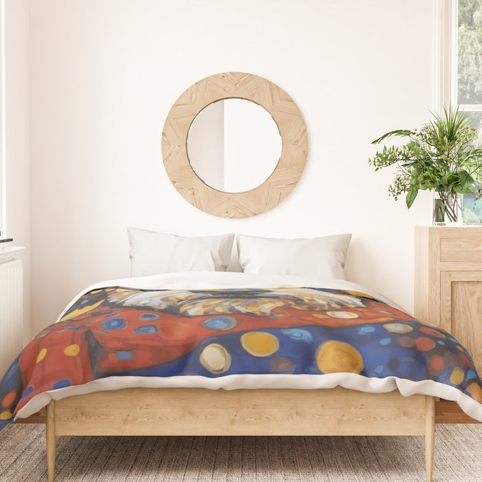 Gustav Klimt Style Dog with Colorful Scarf and Confetti Ears Duvet Cover Gallery Image 3